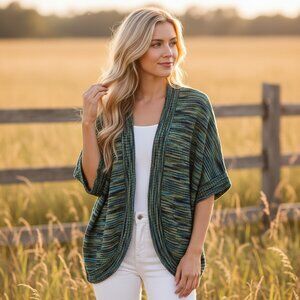 United States Sweaters M Womens Blue Green Cardigan Ombre Boho Coastal Cottage